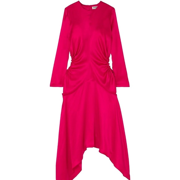 MATERIEL TBILISI Asymmetric Cutout Silk-satin Midi Fuchsia Dress Size 8 - Picture 4 of 10